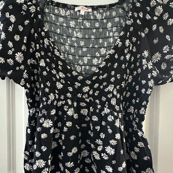 Lottie Moss Black Daisy Print Smocked Puff Sleeve Top M - Picture 5 of 7